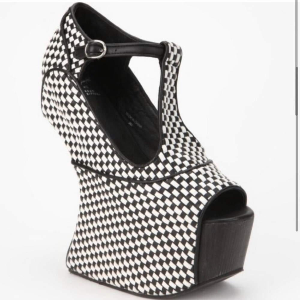 Black and White real leather.Geometric Platform Heels - Picture 3 of 8